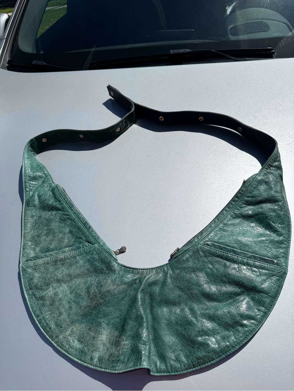 EUC The Sash Bag two tone reversible blue & green leather crossbody bag - Picture 10 of 12